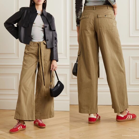 Staud Brayden belted cotton-twill wide-leg pants